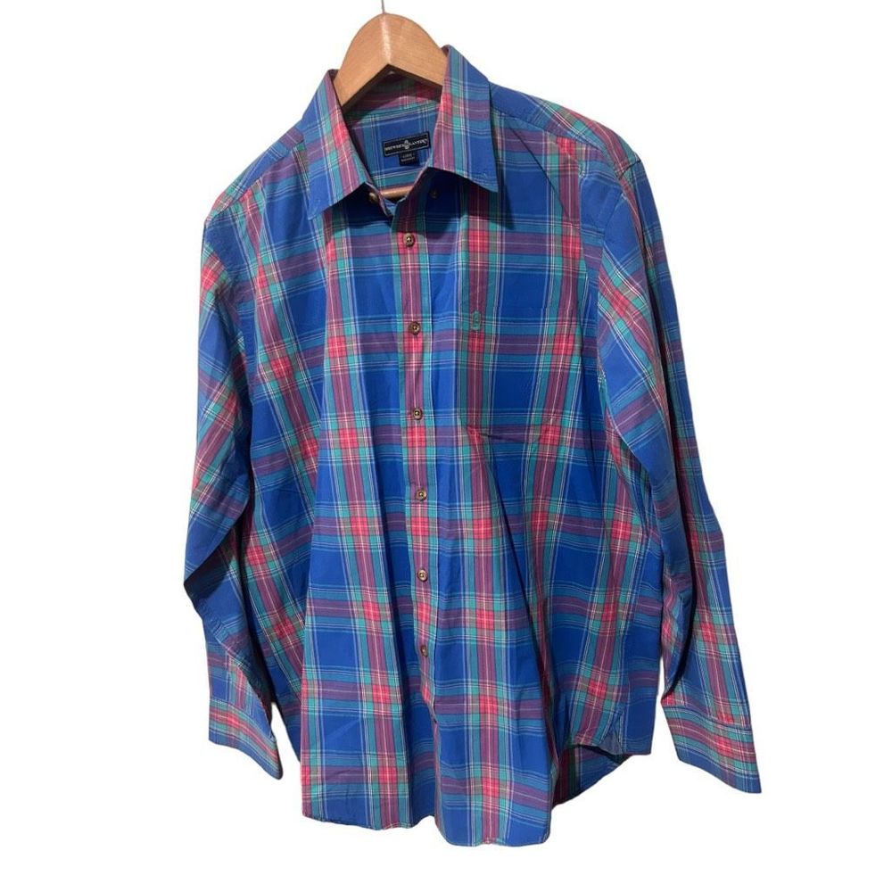 Brewer's Lantern Mens Pima Cotton Plaid Button Down Shirt Multi-Color Size Large